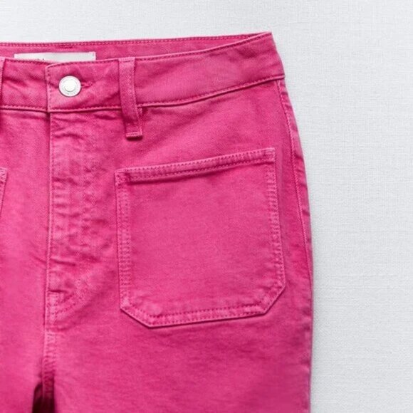 ❤️ ZARA HIGH RISE HOT PINK SAILOR FLARE JEANS IN FUSCHIA, SIZE 6 - Picture 5 of 6